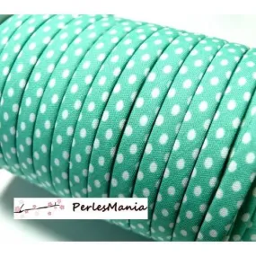 1 rouleau de 25m ruban biais spaghetti à pois vert turquoise et blanc 7mm 70480-67