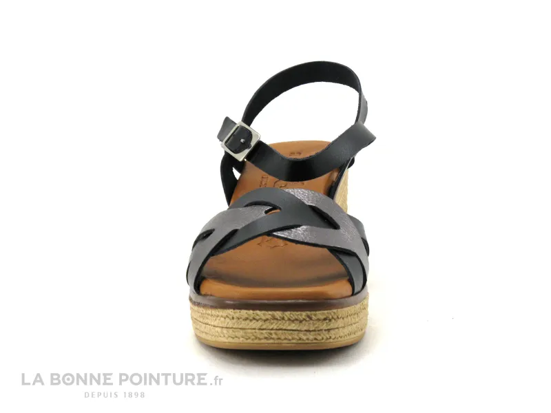 Achat chaussures Jordana Femme Sandale et Nu-pieds, vente Jordana 3792 Noir et Argent - Nu-pieds talon haut compense