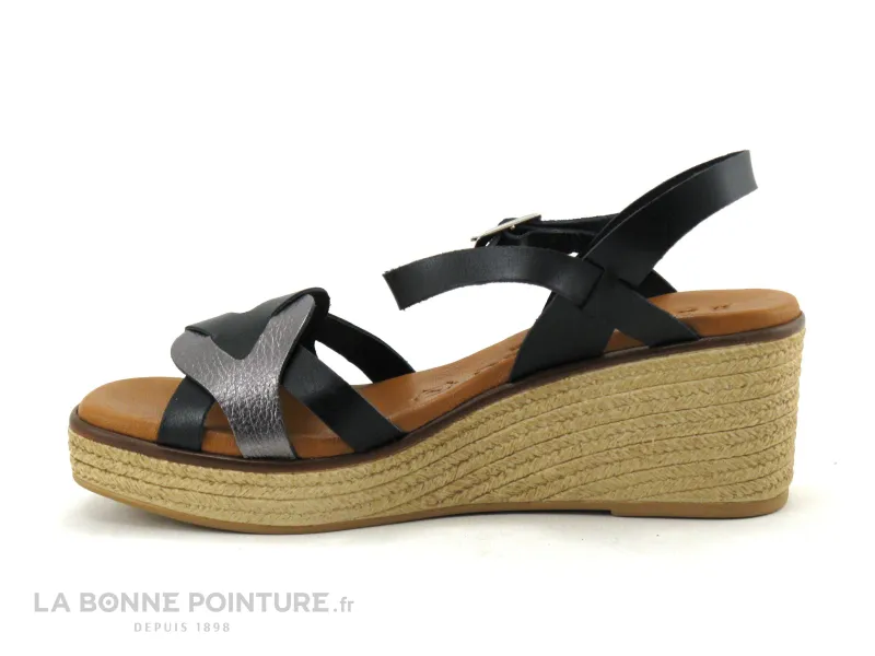 Achat chaussures Jordana Femme Sandale et Nu-pieds, vente Jordana 3792 Noir et Argent - Nu-pieds talon haut compense