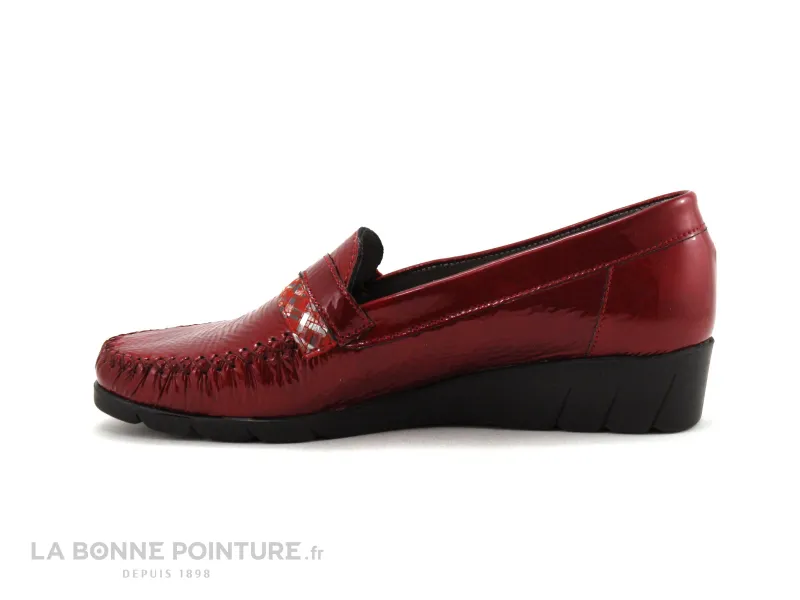 Achat chaussures Pedi Girl Femme Mocassin, vente Pedi Girl LOFEN - Mocassin rouge verni  - laniere argent