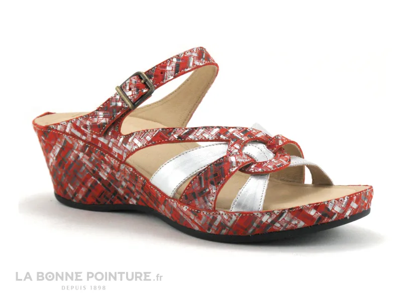 Achat chaussures Pedi Girl Femme Mule, vente Pedi Girl SACI Rouge Argent - Mule talon compense