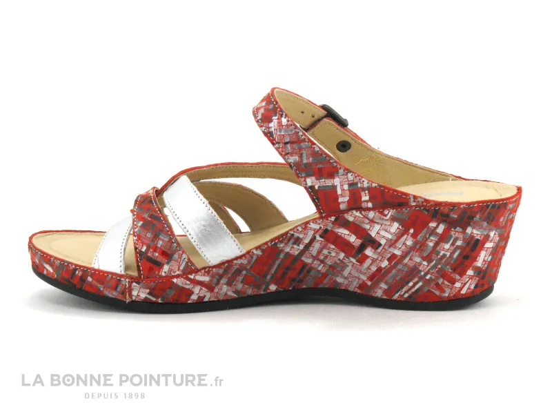 Achat chaussures Pedi Girl Femme Mule, vente Pedi Girl SACI Rouge Argent - Mule talon compense