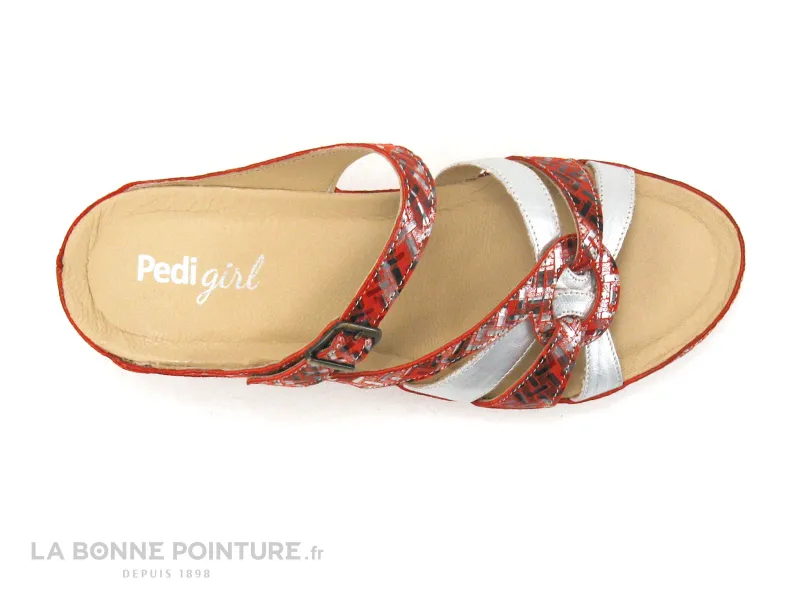 Achat chaussures Pedi Girl Femme Mule, vente Pedi Girl SACI Rouge Argent - Mule talon compense