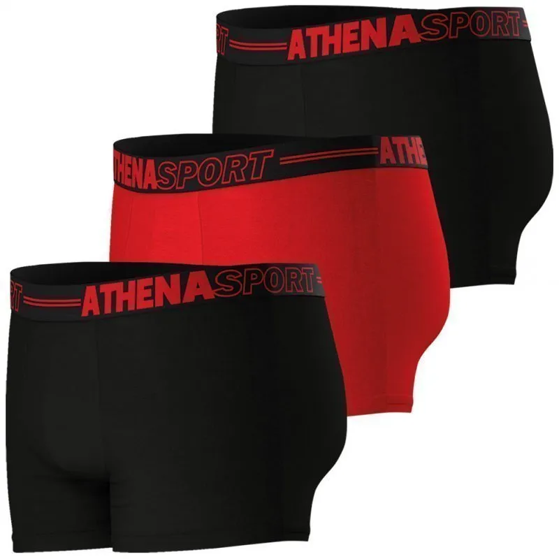 ATHENA Lot de 3 Boxers Homme Microfibre ECO PACK SPORT Noir Rouge