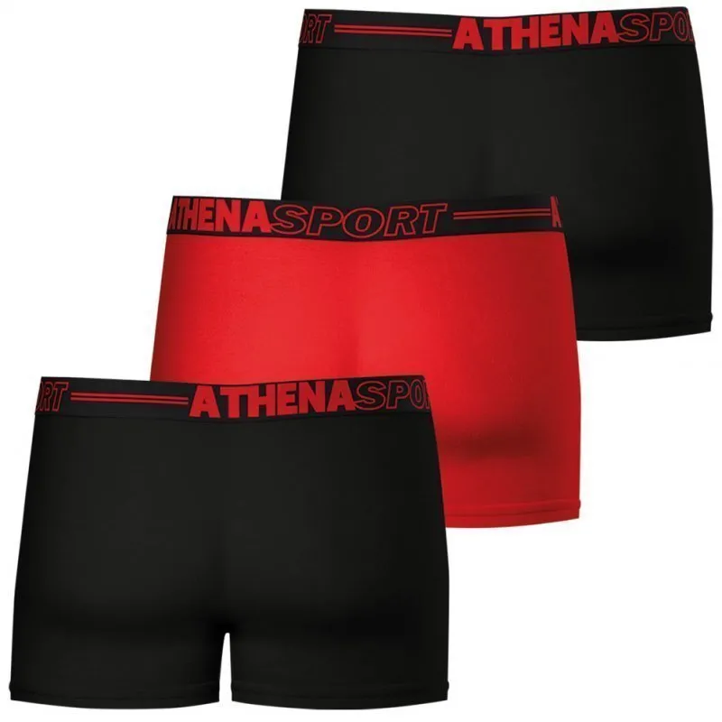 ATHENA Lot de 3 Boxers Homme Microfibre ECO PACK SPORT Noir Rouge