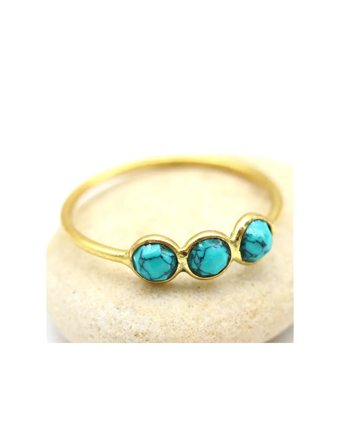 Bague 3 turquoises dorée