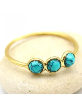 Bague 3 turquoises dorée