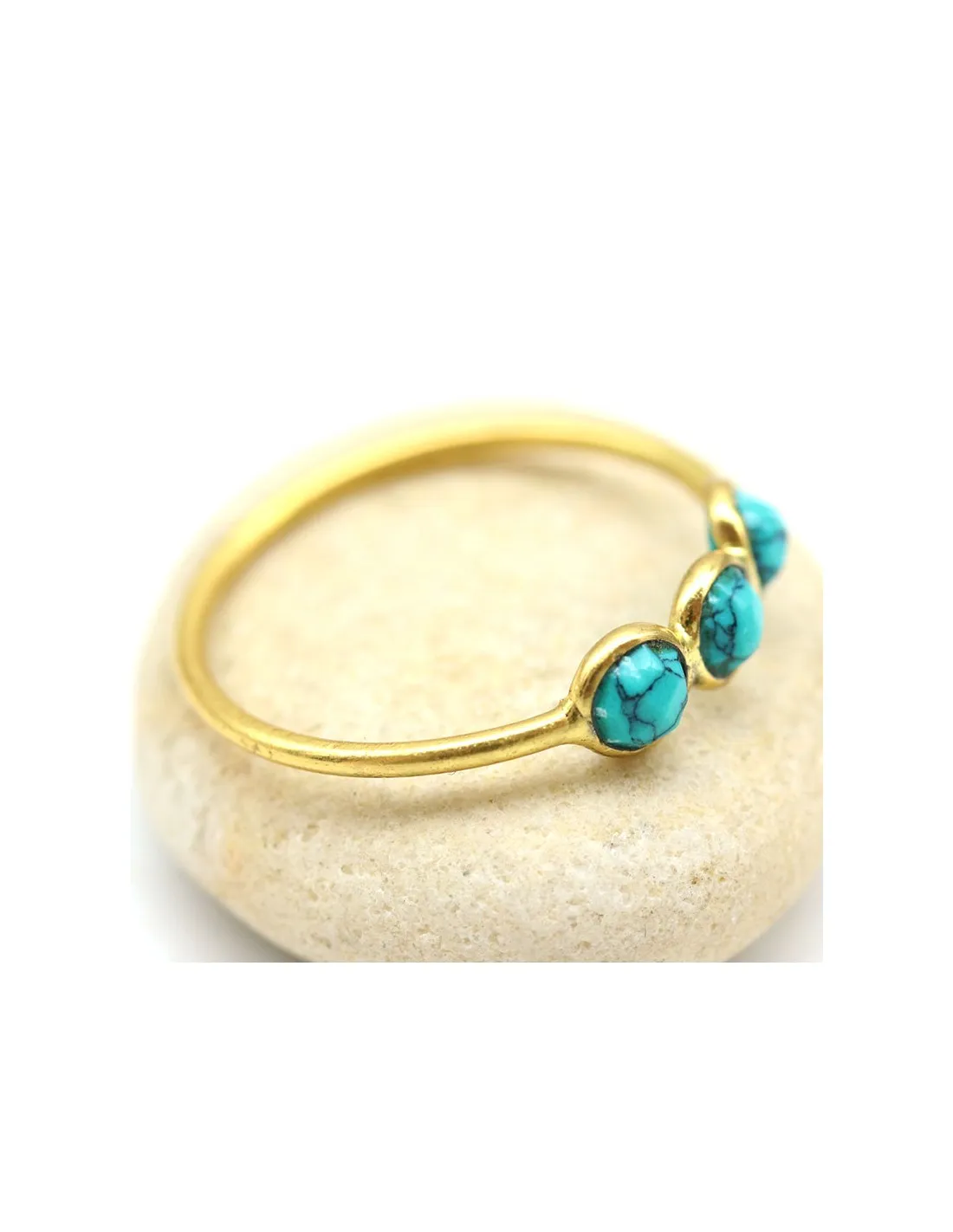 Bague 3 turquoises dorée