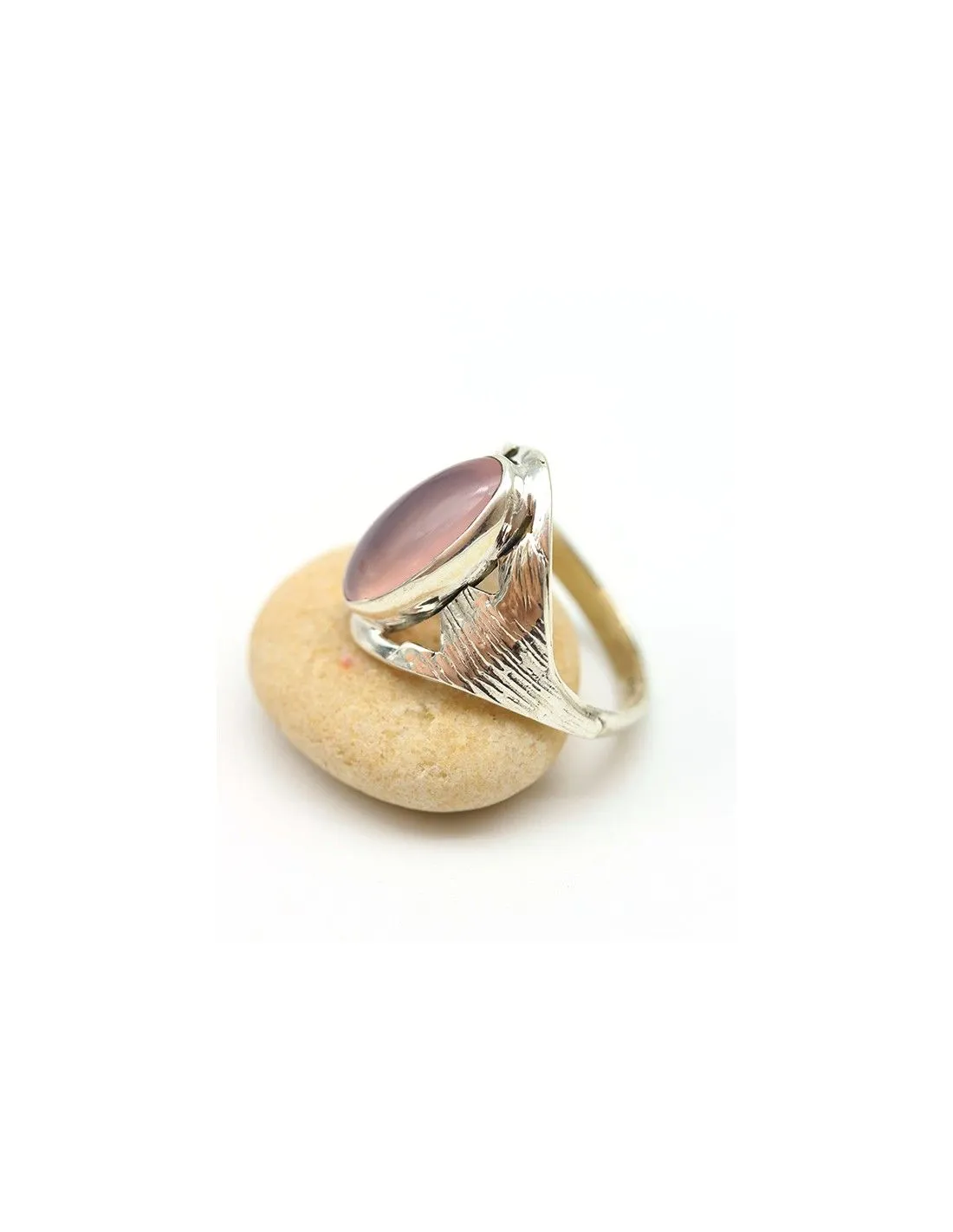 Bague argent brossé et quartz rose