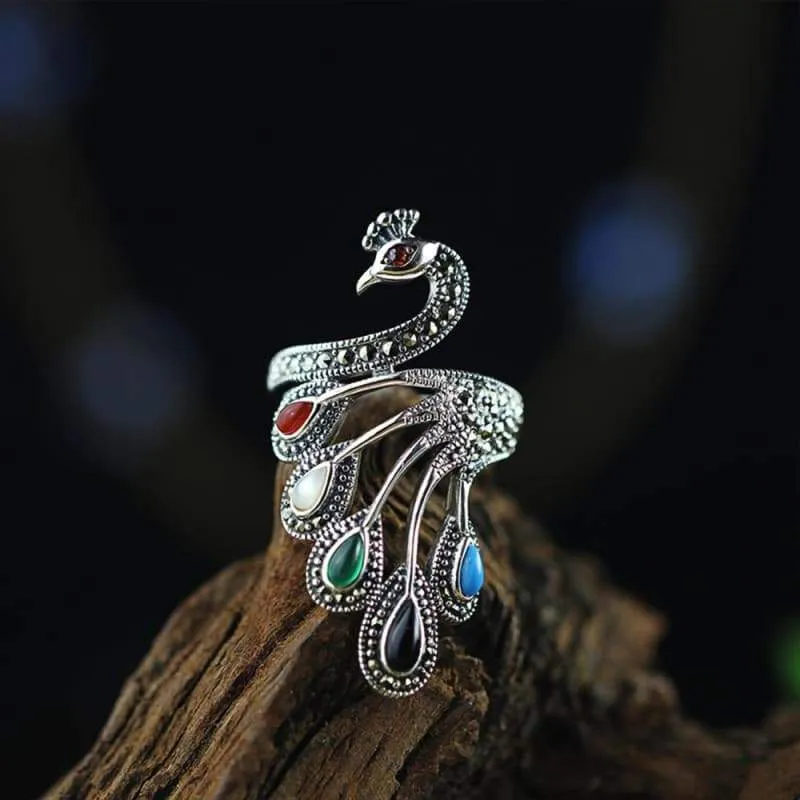 Bague Steampunk  Paon d' Argent