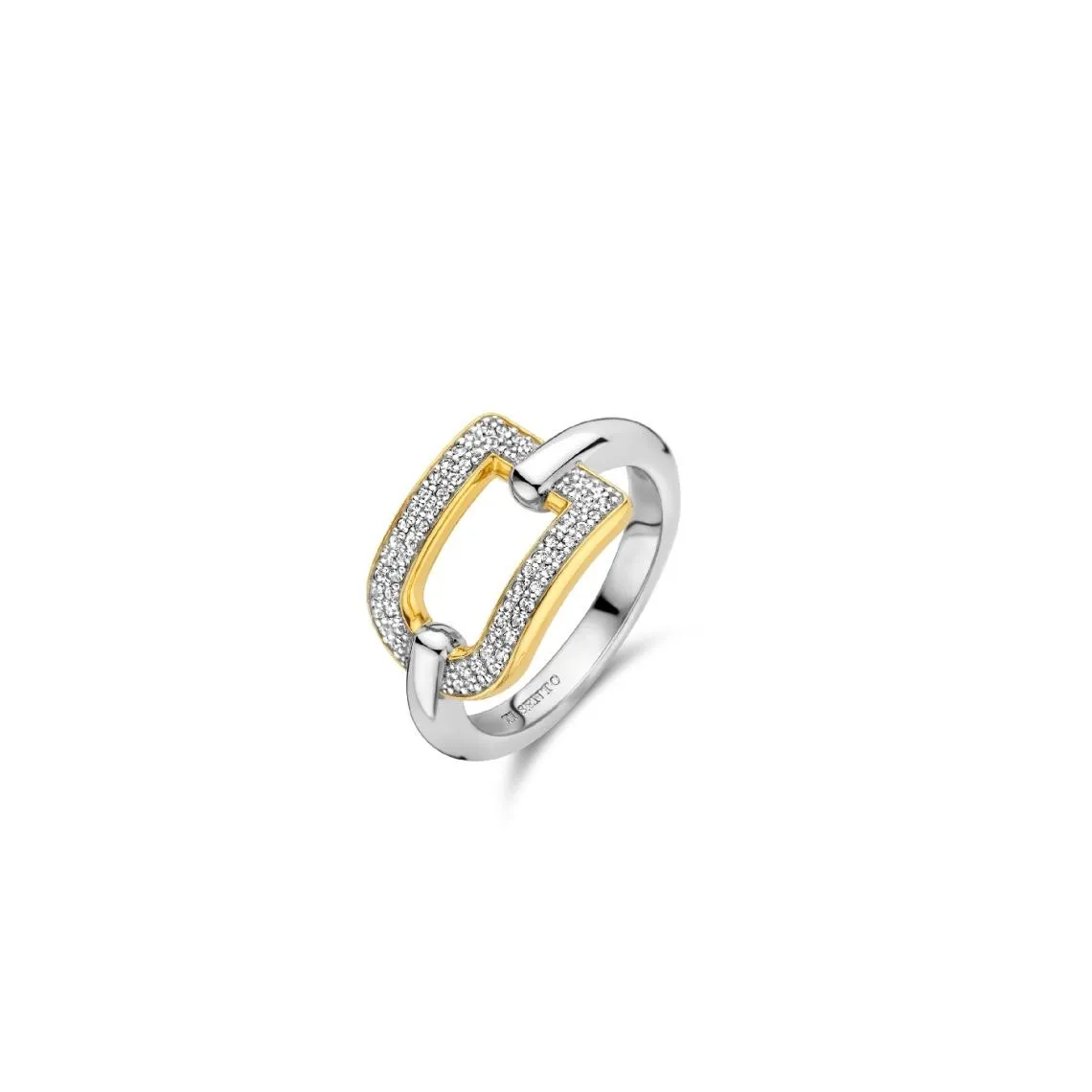 Bague Ti Sento - 12320ZY  Argent Doré Carrée Ajourée Et Pavée D\'Oxydes De Zirconium | 3 Suisses