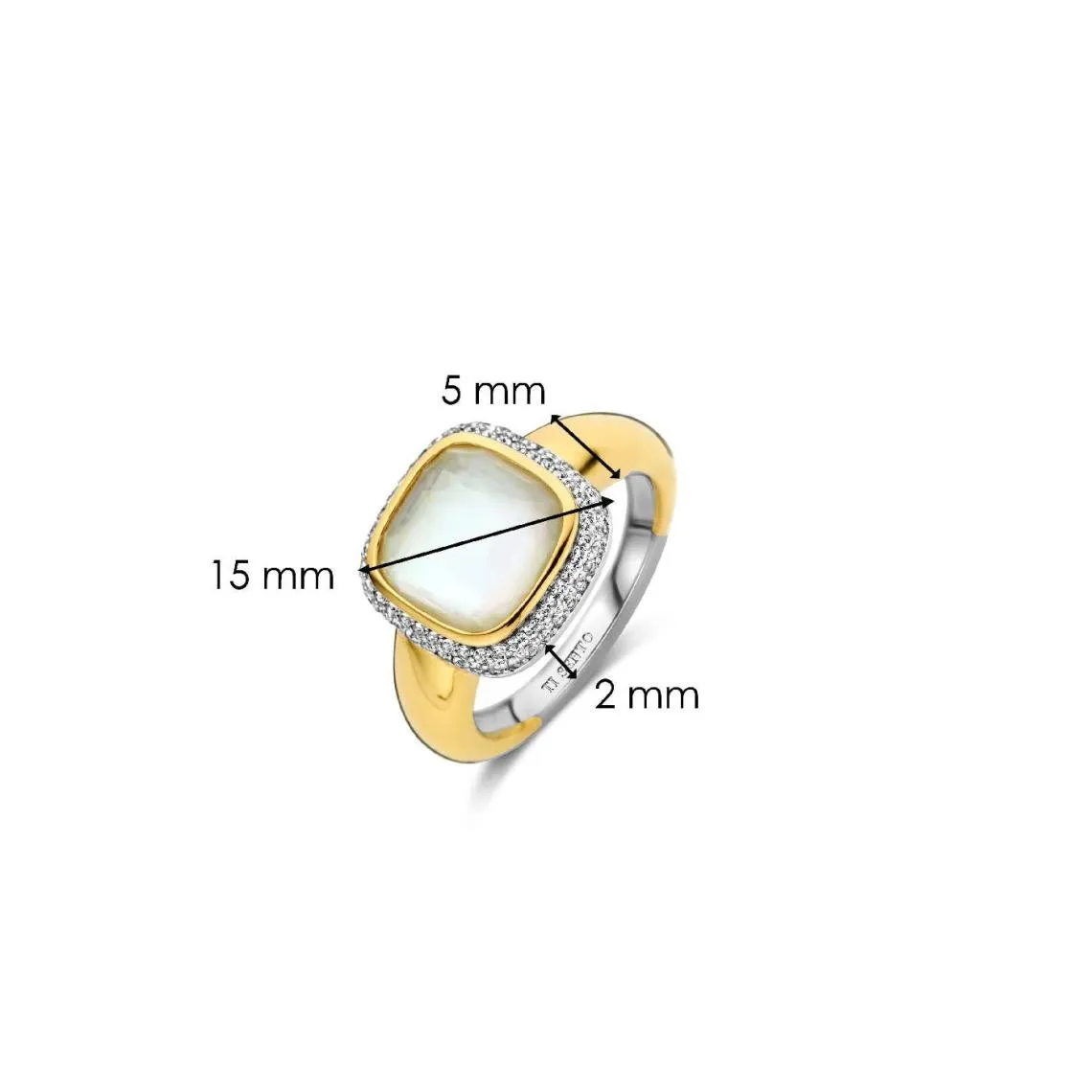 Bague Ti Sento - 12330MW  Argent Doré Et Doublé Nacre Carré Serti D\'Oxydes De Zirconium | 3 Suisses