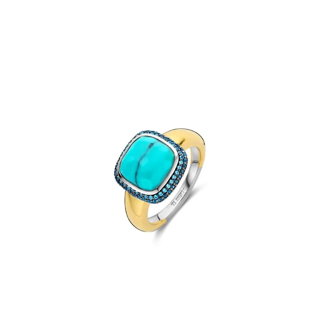 Bague Ti Sento - 12330TQ  Argent Doré Et Pierre Synthétique Turquoise Carrée Serti D\'Oxydes De Zirconium |