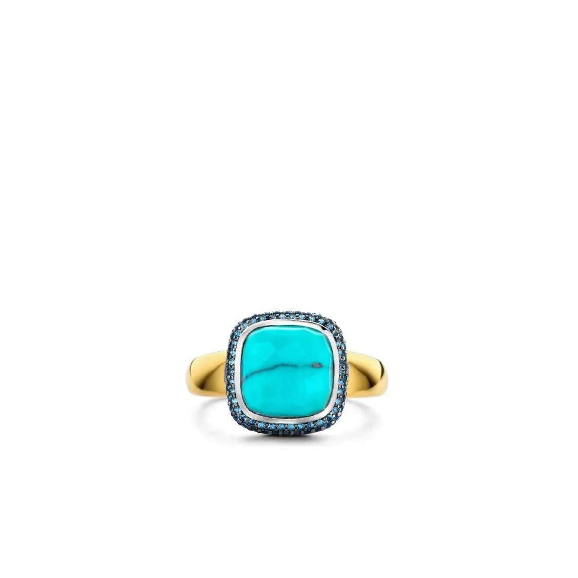 Bague Ti Sento - 12330TQ  Argent Doré Et Pierre Synthétique Turquoise Carrée Serti D\'Oxydes De Zirconium |