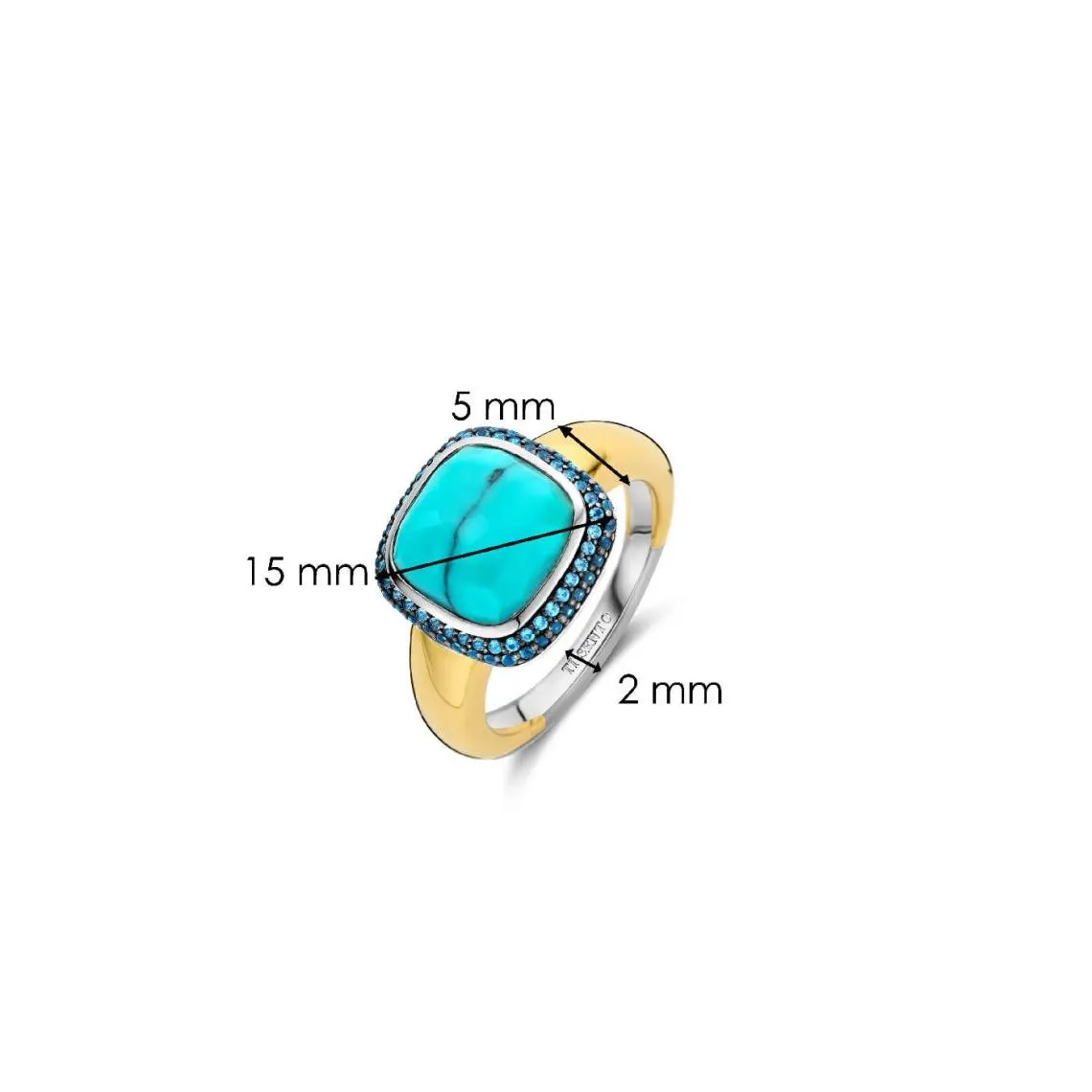 Bague Ti Sento - 12330TQ  Argent Doré Et Pierre Synthétique Turquoise Carrée Serti D\'Oxydes De Zirconium |