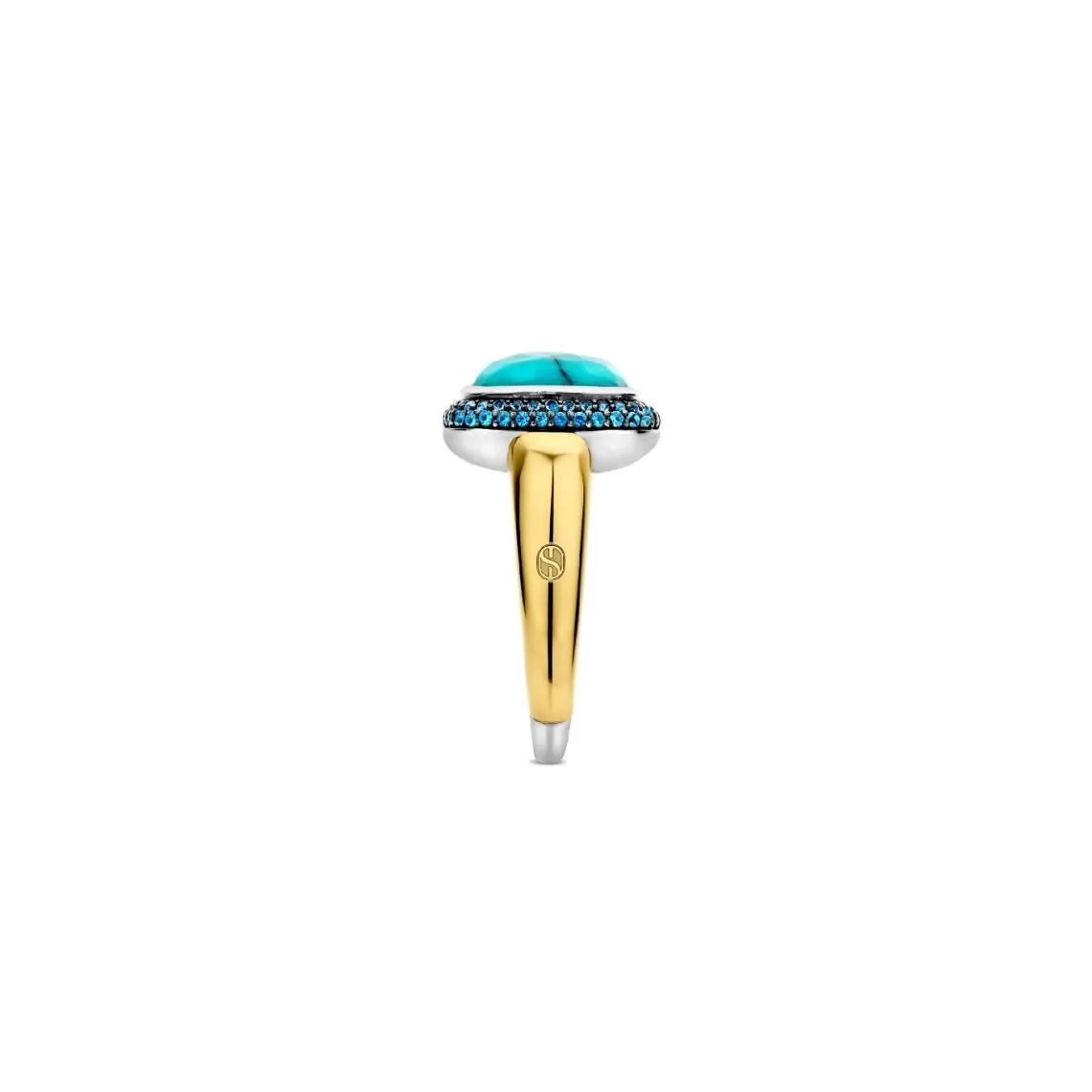 Bague Ti Sento - 12330TQ  Argent Doré Et Pierre Synthétique Turquoise Carrée Serti D\'Oxydes De Zirconium |