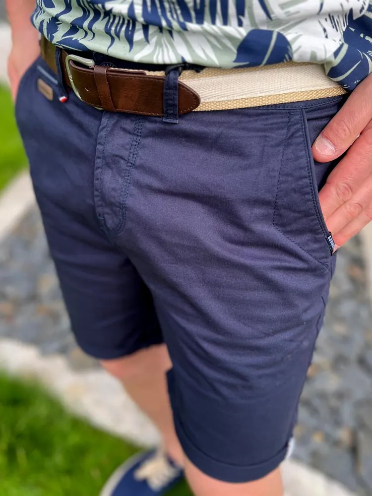 Bermudas marine avec ceinture TIMEO - Prêt à porter homme Cléstyle Couleur Marine XXS à 6XL M