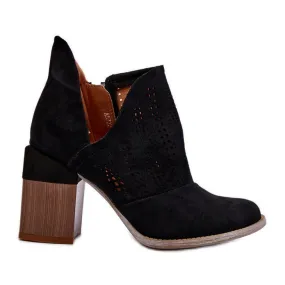 Bottines Ajourées Sur Talon Haut Femme Noir Niartima le noir