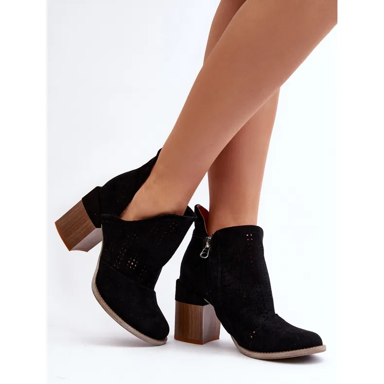 Bottines Ajourées Sur Talon Haut Femme Noir Niartima le noir