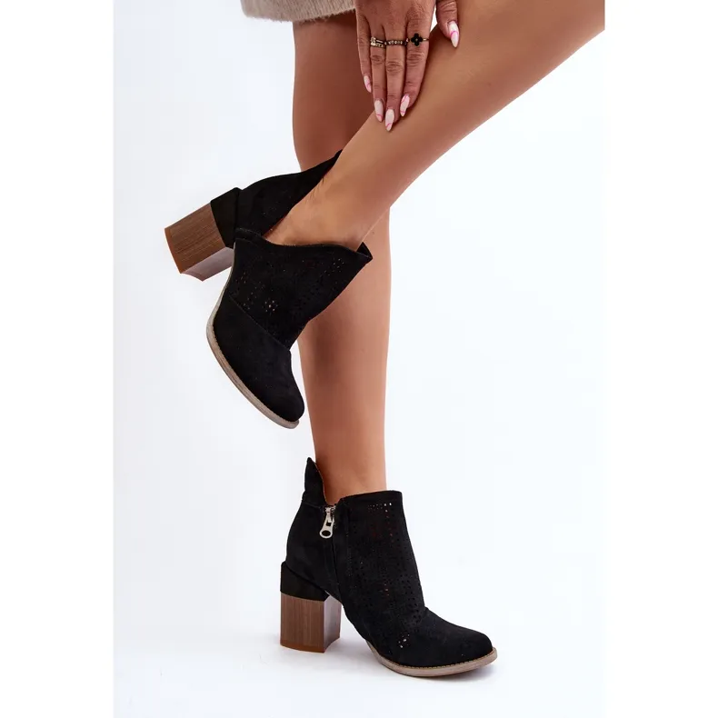 Bottines Ajourées Sur Talon Haut Femme Noir Niartima le noir