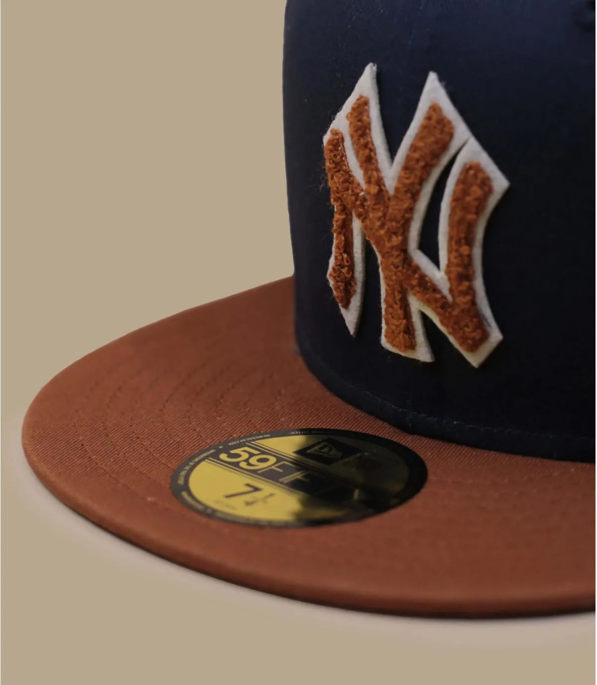 Casquette fitted NY Bleu marine marron - Casquette Boucle 59Fifty NY navy brown New Era : Headict