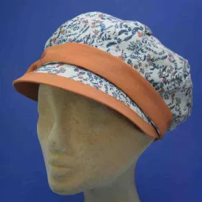 Casquette gavroche à imprimé terracota en lin et coton | Casquette femme