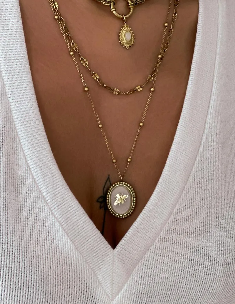 Collier triple doré - Abeille (blanc)