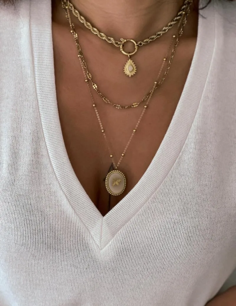 Collier triple doré - Abeille (blanc)