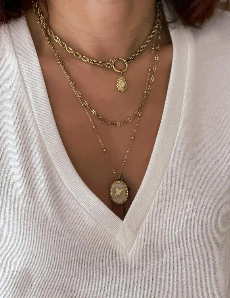 Collier triple doré - Abeille (blanc)