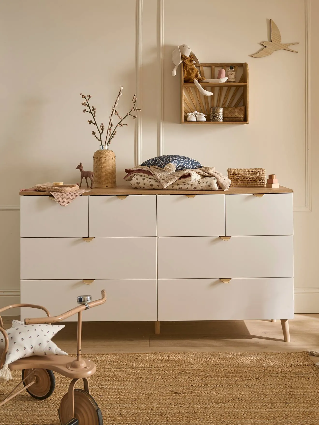 Commode double avec 8 tiroirs blanc - Vertbaudet