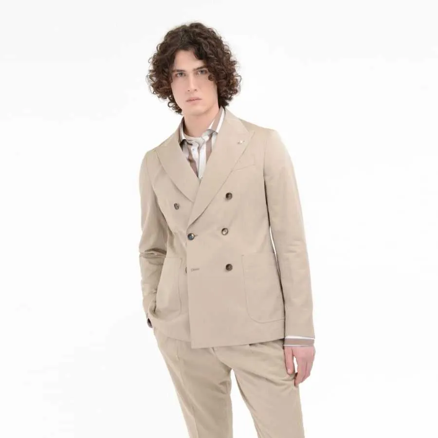 Costume Croisé À Chevrons Beige - Manuel Ritz pour homme