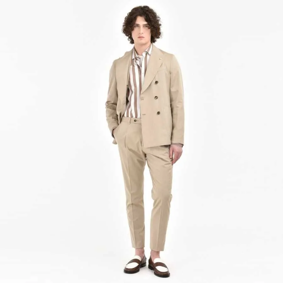 Costume Croisé À Chevrons Beige - Manuel Ritz pour homme