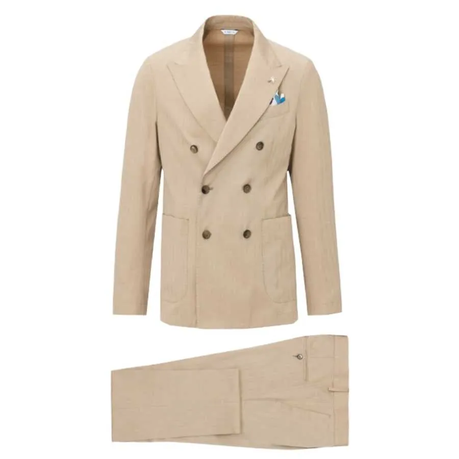 Costume Croisé À Chevrons Beige - Manuel Ritz pour homme