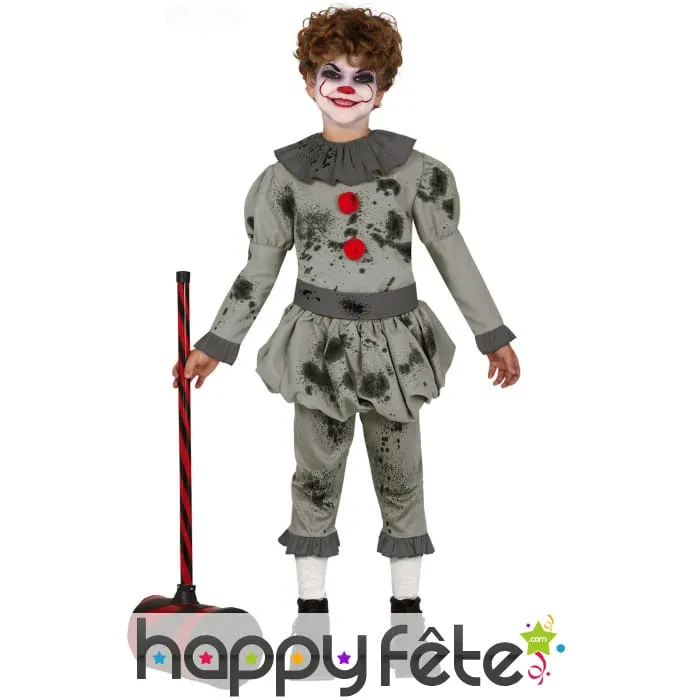 Costume gris de clown tueur ensanglanté, enfant