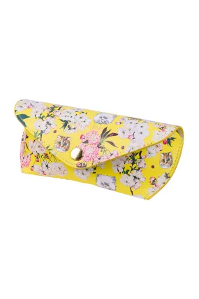 Etui à lunettes jaune avec motifs fleurs et chats