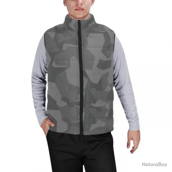 Gilet matelassé type doudoune sans manches avec col montant camouflage suédois M90 nuit light