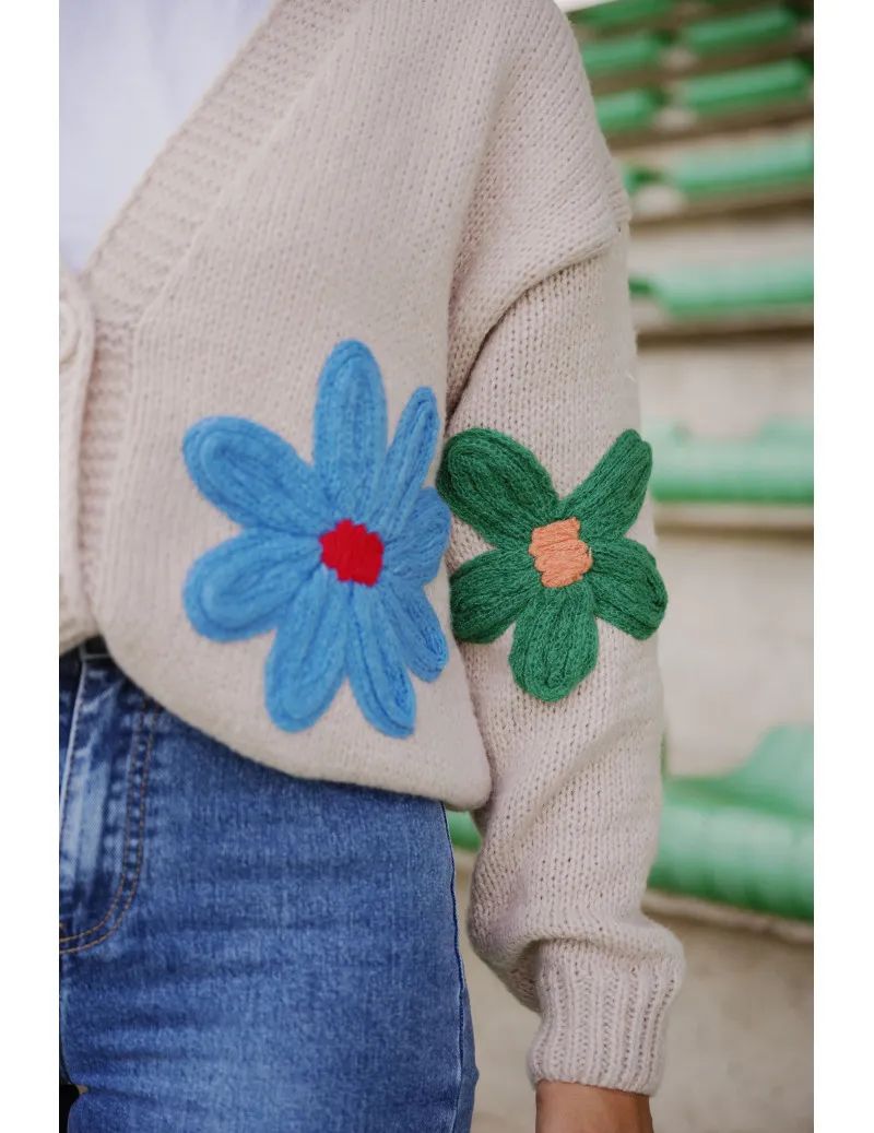 Gilet à Fleurs - Miel | Maille Tricot et Fleurs brodées à la Main