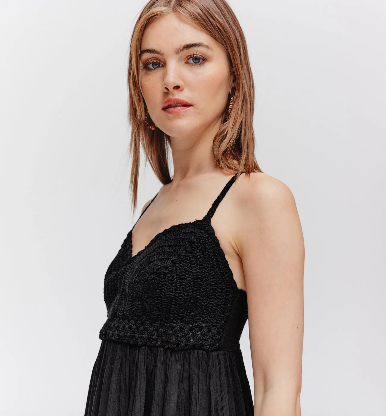 Longue robe détail crochet - Noir