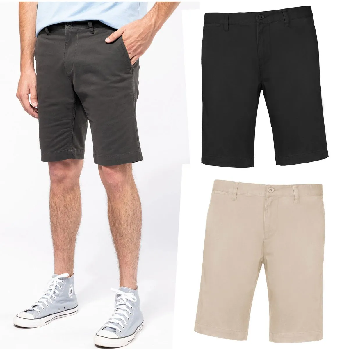 Lot 3 bermudas chino homme - K750 - noir gris et beige 