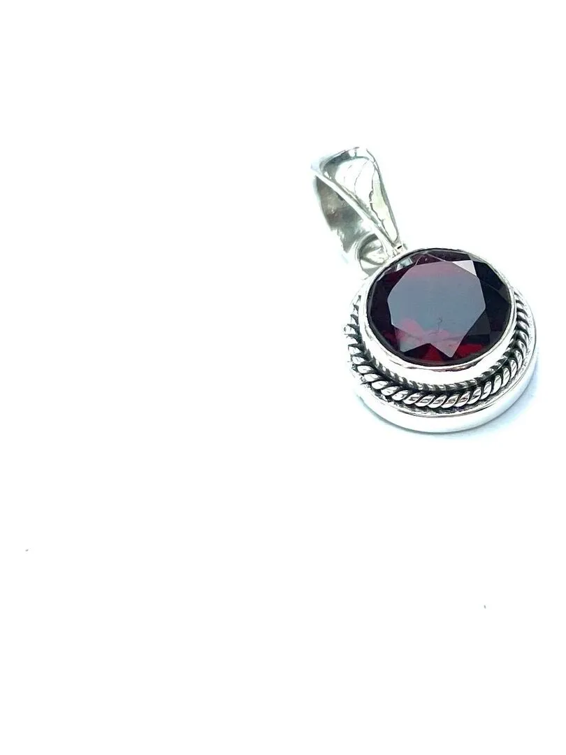 Pendentif en argent et grenat facetté, Bijoucolor - Rouge