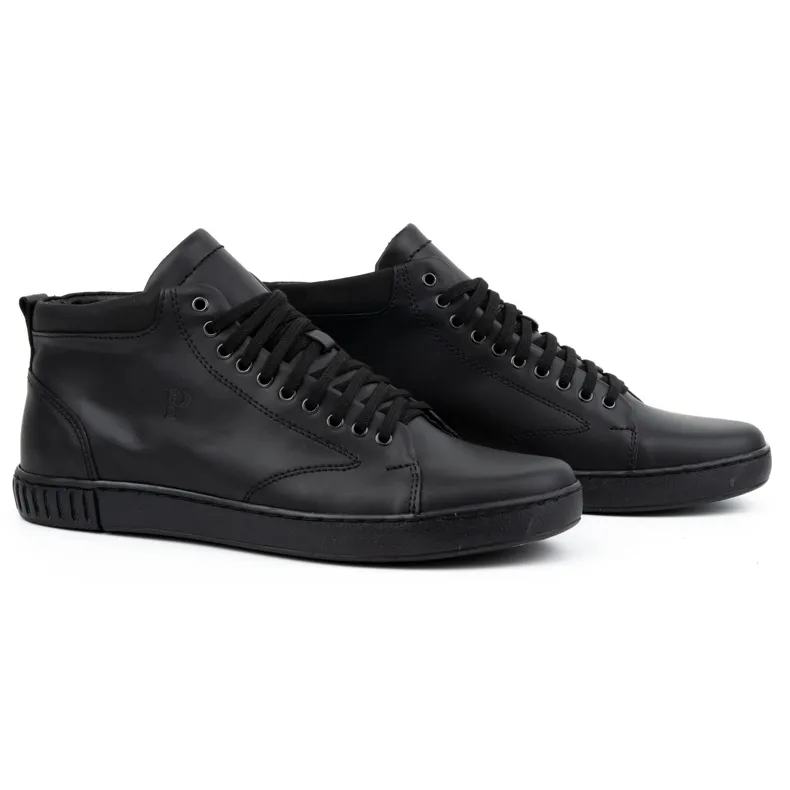 Polbut Baskets en cuir pour hommes 2108, noires le noir