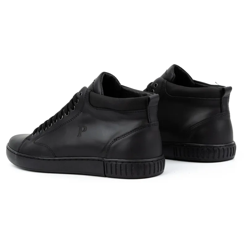 Polbut Baskets en cuir pour hommes 2108, noires le noir