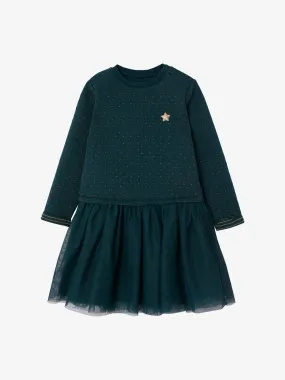 Robe de Noël fille bi-matière vert - Vertbaudet