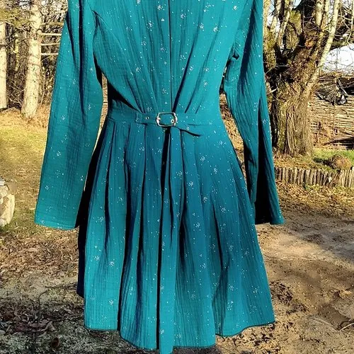 Robe en double gaze bleu paon taille 40/42