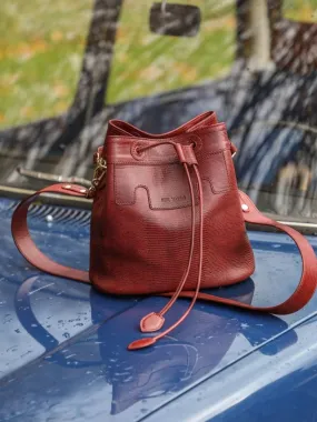 SAC SEAU CUIR ROUGE Capucine 1960 - Grenat