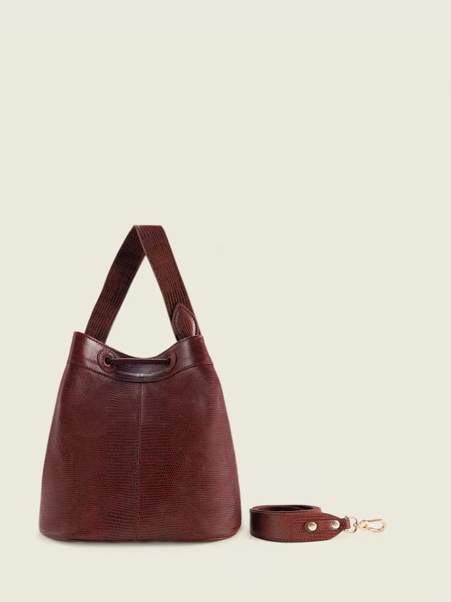 SAC SEAU CUIR ROUGE Capucine 1960 - Grenat