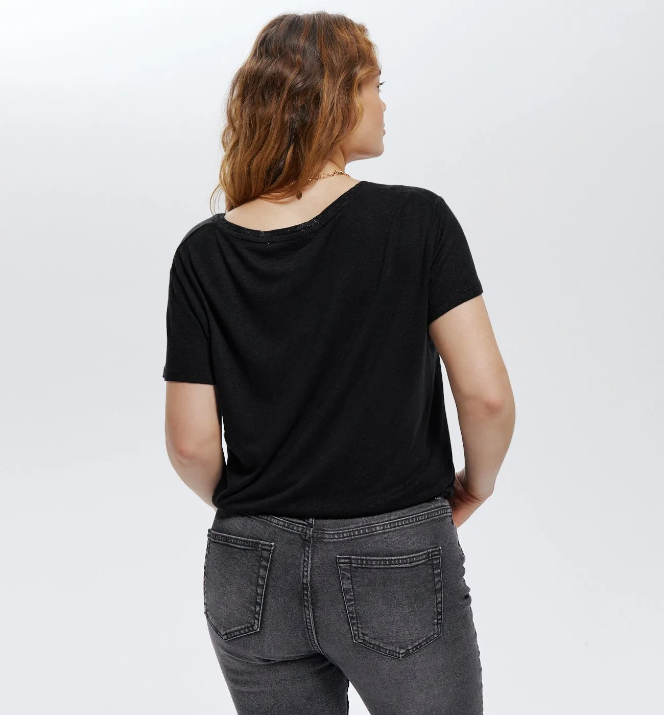 T-shirt col V Femme - Noir