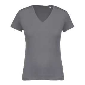 T-shirt de Travail Gris 100% Coton Bio Col V Femme - TOPTEX