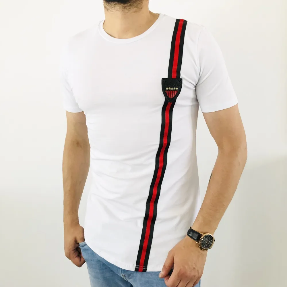 T-shirt homme blanc fashion bande