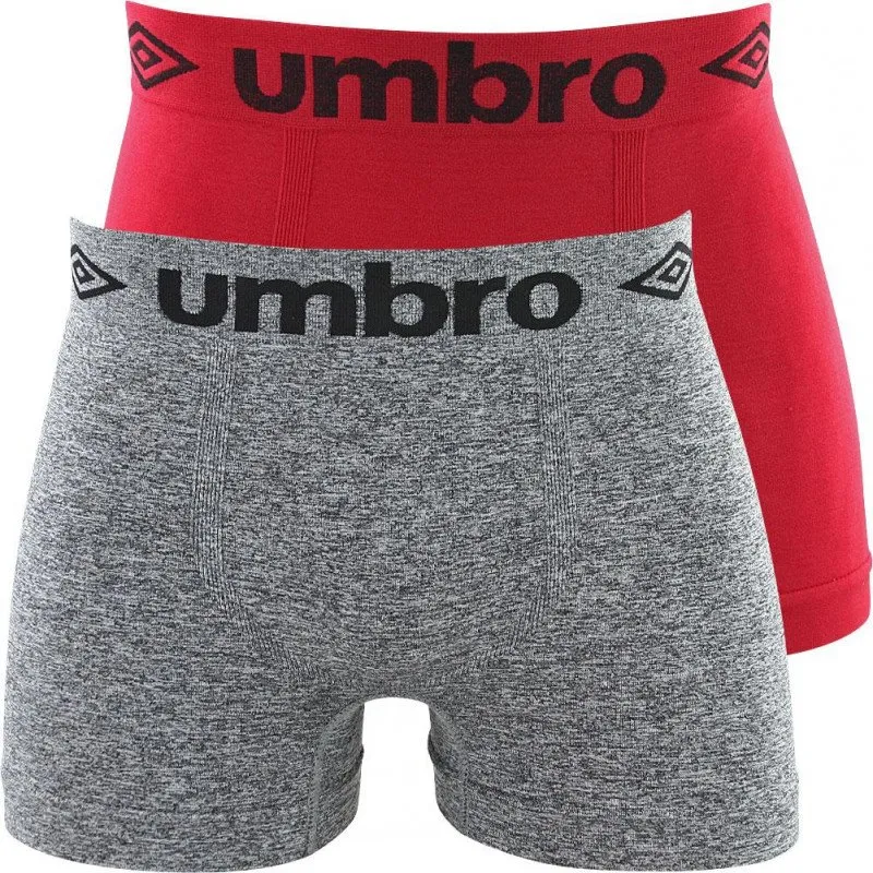 UMBRO Lot de 2 Boxers Homme Microfibre BSX2B2 Gris chiné Rouge